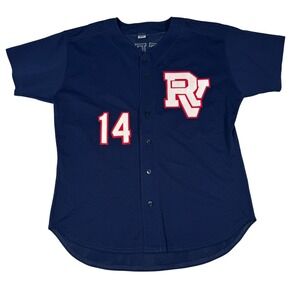 Vintage Russell‎ Athletic Jersey Mens XL Navy Red RV Kauffman #14 Button Up Mesh